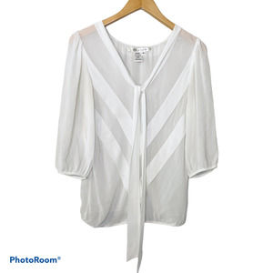 Max Studio White Sheer Tie-Neck Blouse